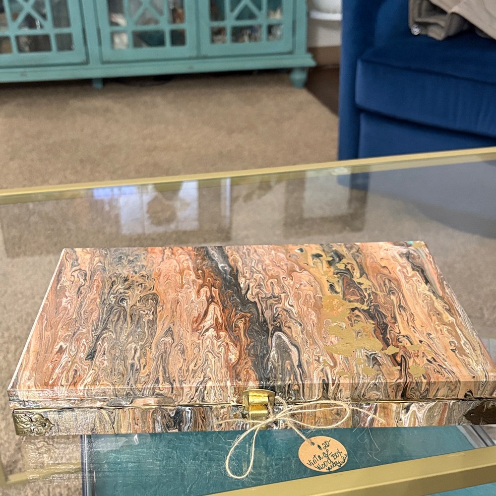 Marbled Jewelry Box with Gold Accents
